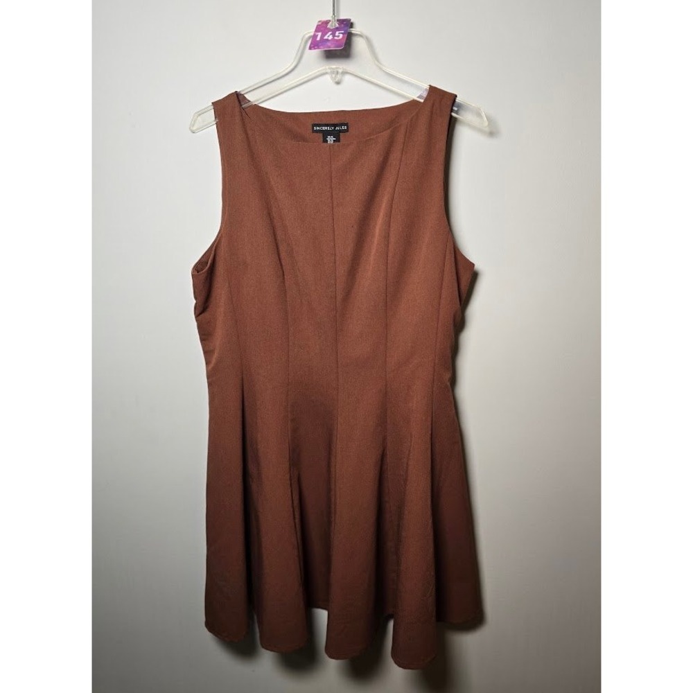 Sincerely Jules Womens Fit & Flare Dress Brown Sleeveless Boat Neck Office Sz XL